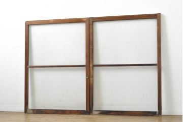 アンティーク建具　モールガラス入りで柔らかな印象のガラス窓2枚セット(ガラス戸、引き戸、建具)(R-062813)