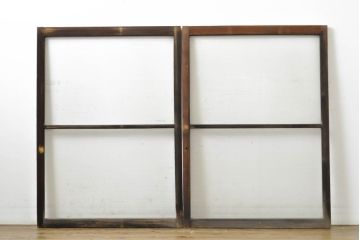 アンティーク建具　モールガラス入りで柔らかな印象のガラス窓2枚セット(ガラス戸、引き戸、建具)(R-062813)