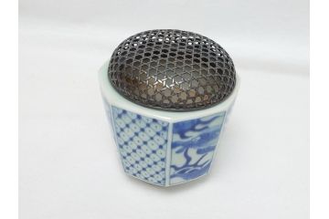 江戸期　染付　龍図　香炉(銀火屋?、仏具、箱無し)(R-062818)