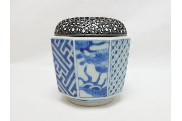 江戸期　染付　龍図　香炉(銀火屋?、仏具、箱無し)(R-062818)