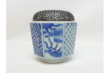 江戸期　染付　龍図　香炉(銀火屋?、仏具、箱無し)(R-062818)
