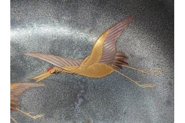 継山造　本錫　内螺鈿　蒔絵　桐唐草文　松に鶴　菓子鉢(六角、菓子器、深鉢、草花文)(R-062819)