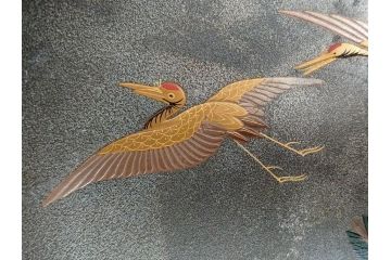 継山造　本錫　内螺鈿　蒔絵　桐唐草文　松に鶴　菓子鉢(六角、菓子器、深鉢、草花文)(R-062819)