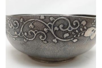 継山造　本錫　内螺鈿　蒔絵　桐唐草文　松に鶴　菓子鉢(六角、菓子器、深鉢、草花文)(R-062819)