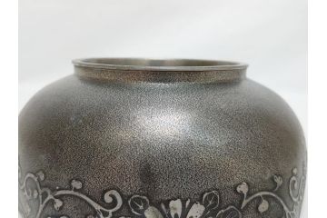継山造　本錫　内螺鈿　蒔絵　桐唐草文　松に鶴　菓子鉢(六角、菓子器、深鉢、草花文)(R-062819)