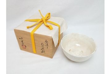 唐津　三玄窯　中里重利　粉引茶碗(共箱付き、茶器、茶道具、和食器)(R-062822)