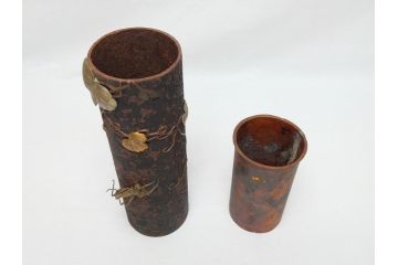 稀少　明治期　玉光齋　鉄製　蟷螂　花入(カマキリ、かまきり、花瓶)(R-062826)