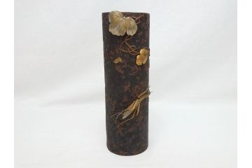 稀少　明治期　玉光齋　鉄製　蟷螂　花入(カマキリ、かまきり、花瓶)(R-062826)