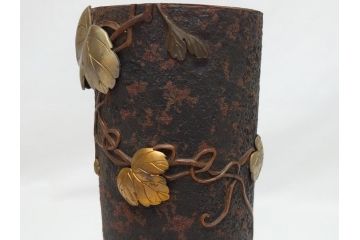 稀少　明治期　玉光齋　鉄製　蟷螂　花入(カマキリ、かまきり、花瓶)(R-062826)