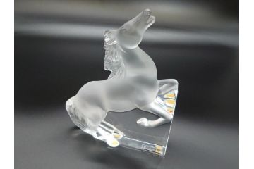 フランス　LALIQUE(ラリック)　クリスタル　跳ね馬　置物(箱なし、ガラス製、オブジェ、インテリア)(R-062827)