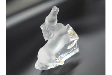 フランス　LALIQUE(ラリック)　クリスタル　跳ね馬　置物(箱なし、ガラス製、オブジェ、インテリア)(R-062827)