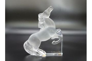 フランス　LALIQUE(ラリック)　クリスタル　跳ね馬　置物(箱なし、ガラス製、オブジェ、インテリア)(R-062827)