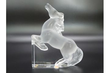 フランス　LALIQUE(ラリック)　クリスタル　跳ね馬　置物(箱なし、ガラス製、オブジェ、インテリア)(R-062827)