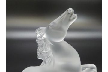 フランス　LALIQUE(ラリック)　クリスタル　跳ね馬　置物(箱なし、ガラス製、オブジェ、インテリア)(R-062827)