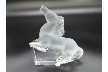 フランス　LALIQUE(ラリック)　クリスタル　跳ね馬　置物(箱なし、ガラス製、オブジェ、インテリア)(R-062828)