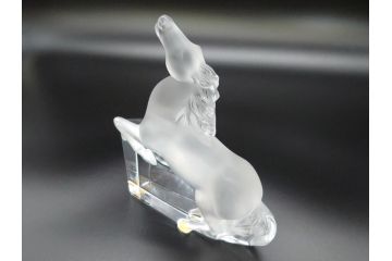 フランス　LALIQUE(ラリック)　クリスタル　跳ね馬　置物(箱なし、ガラス製、オブジェ、インテリア)(R-062828)