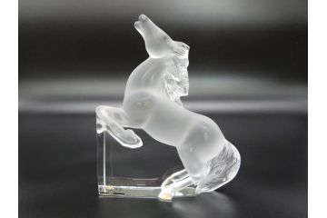 フランス　LALIQUE(ラリック)　クリスタル　跳ね馬　置物(箱なし、ガラス製、オブジェ、インテリア)(R-062828)