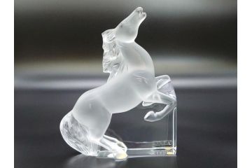 フランス　LALIQUE(ラリック)　クリスタル　跳ね馬　置物(箱なし、ガラス製、オブジェ、インテリア)(R-062828)