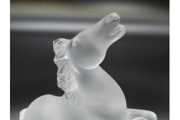 フランス　LALIQUE(ラリック)　クリスタル　跳ね馬　置物(箱なし、ガラス製、オブジェ、インテリア)(R-062828)