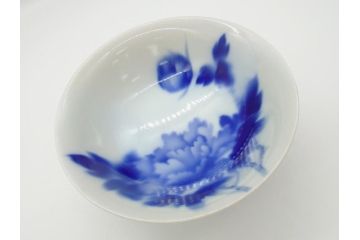昭和初期　深川製磁　オールド深川　染付　花文　7寸　約21cm　深鉢(和食器、和皿、深皿、七寸)(R-062830)
