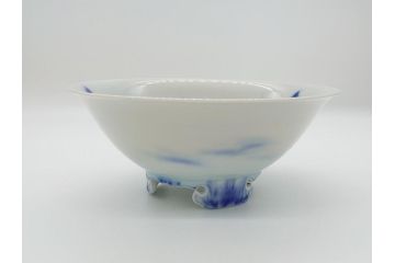 昭和初期　深川製磁　オールド深川　染付　花文　7寸　約21cm　深鉢(和食器、和皿、深皿、七寸)(R-062830)