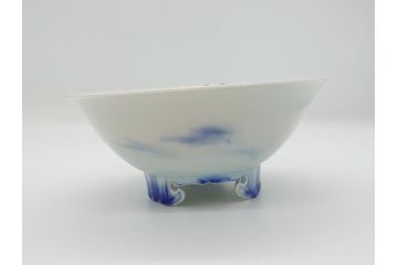 昭和初期　深川製磁　オールド深川　染付　花文　7寸　約21cm　深鉢(和食器、和皿、深皿、七寸)(R-062830)
