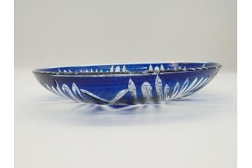昭和初期　9寸　約27cm　青被せ切子ガラス皿(九寸、大皿、和食器)(R-062831)