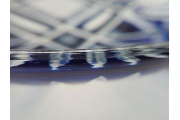 昭和初期　9寸　約27cm　青被せ切子ガラス皿(九寸、大皿、和食器)(R-062831)