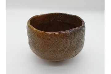  	九代　大樋長左衛門　飴釉　秋夕　茶碗(共箱付き、茶器、茶道具、和食器)(R-062834)