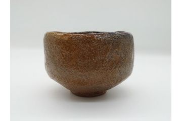  	九代　大樋長左衛門　飴釉　秋夕　茶碗(共箱付き、茶器、茶道具、和食器)(R-062834)