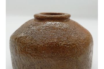  	九代　大樋長左衛門　飴釉　秋夕　茶碗(共箱付き、茶器、茶道具、和食器)(R-062834)