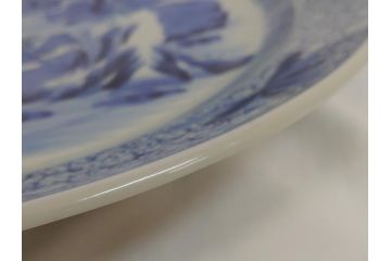 江戸期　古伊万里　染付　山水図　花唐草文　1尺7寸　約52cm　大皿(一尺七寸、和食器、和皿)(R-062835)