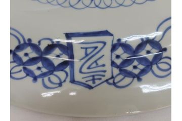 江戸期　古伊万里　染付　山水図　花唐草文　1尺7寸　約52cm　大皿(一尺七寸、和食器、和皿)(R-062835)
