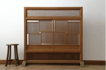 和製アンティーク　国産家具　高級品　上質な和の空間づくりにオススメな組子入り衝立て(組子パーテーション、つい立て、仕切り、組子家具)(R-062837)