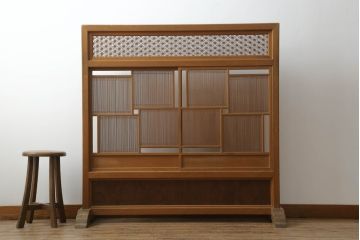 和製アンティーク　国産家具　高級品　上質な和の空間づくりにオススメな組子入り衝立て(組子パーテーション、つい立て、仕切り、組子家具)(R-062837)
