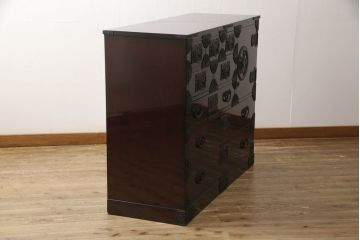 中古　美品　駿河民芸　品の良い牡丹の金具が和の雰囲気を高めるチェスト(和タンス、収納たんす、整理箪笥、衣装箪笥、引き出し)(R-062845)