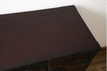 中古　美品　駿河民芸　品の良い牡丹の金具が和の雰囲気を高めるチェスト(和タンス、収納たんす、整理箪笥、衣装箪笥、引き出し)(R-062845)