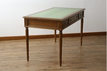 中古　イギリス高級輸入家具　洗練された佇まいが美しいレザートップデスク(机、平机、ワークデスク、在宅用、在宅ワーク)(定価約60万円)(R-062846)