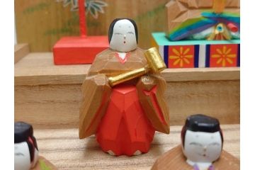 奈良　南都　川口神泉　木彫　金彩　極彩色　五段　十五人揃　一刀彫雛人形(共箱付き、木製、雛壇、ひな人形、段飾、コンパクト)(R-062853)