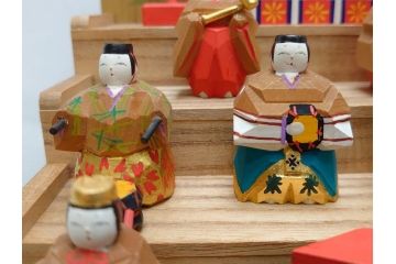 奈良　南都　川口神泉　木彫　金彩　極彩色　五段　十五人揃　一刀彫雛人形(共箱付き、木製、雛壇、ひな人形、段飾、コンパクト)(R-062853)