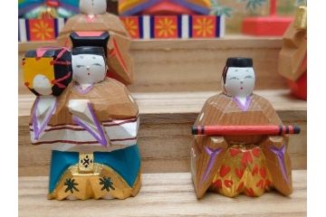 奈良　南都　川口神泉　木彫　金彩　極彩色　五段　十五人揃　一刀彫雛人形(共箱付き、木製、雛壇、ひな人形、段飾、コンパクト)(R-062853)