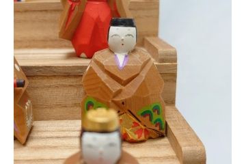 奈良　南都　川口神泉　木彫　金彩　極彩色　五段　十五人揃　一刀彫雛人形(共箱付き、木製、雛壇、ひな人形、段飾、コンパクト)(R-062853)