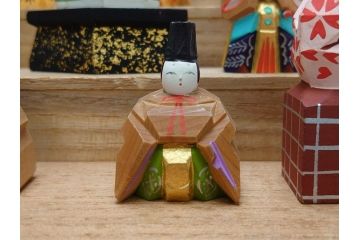 奈良　南都　川口神泉　木彫　金彩　極彩色　五段　十五人揃　一刀彫雛人形(共箱付き、木製、雛壇、ひな人形、段飾、コンパクト)(R-062853)