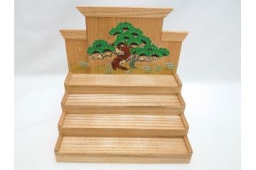 奈良　南都　川口神泉　木彫　金彩　極彩色　五段　十五人揃　一刀彫雛人形(共箱付き、木製、雛壇、ひな人形、段飾、コンパクト)(R-062853)