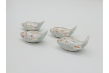 桃山宗山(沢田宗山)　色絵　鯛　箸置き4点セット(共箱付き、はし置き、和食器)(R-062855)