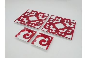 フランス　HERMES(エルメス)　ガダルキヴィール　スクエアプレート大小(各2枚)　4点セット　15cm　7cm(箱なし、洋食器、ペア)(R-062856)