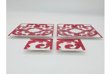 フランス　HERMES(エルメス)　ガダルキヴィール　スクエアプレート大小(各2枚)　4点セット　15cm　7cm(箱なし、洋食器、ペア)(R-062856)