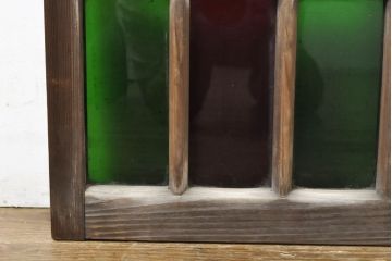 アンティーク建具　大正ロマンの雰囲気を演出する色ガラス入りガラス窓2枚セット(ガラス戸、引き戸、建具)(R-062868)