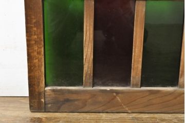 アンティーク建具　大正ロマンの雰囲気を演出する色ガラス入りガラス窓2枚セット(ガラス戸、引き戸、建具)(R-062868)
