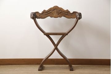 中古　イタリア輸入家具　美しい彫刻が目を引くサヴォナローラチェア(椅子、折りたたみイス)(R-062873)